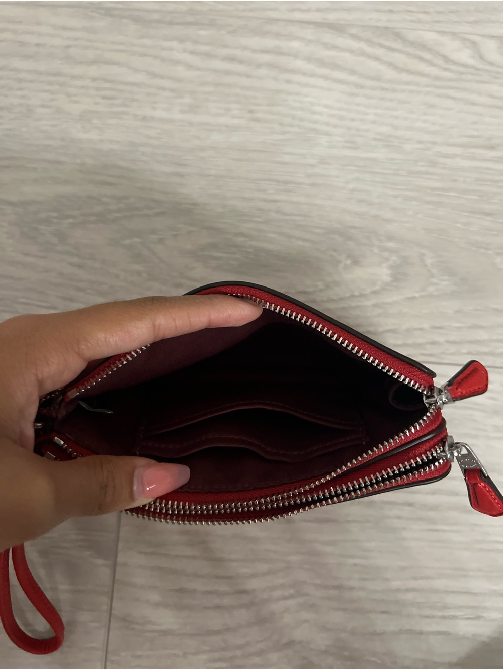 Coach Red Leather Wristlet with Silver Logo - Picture 2 of 5